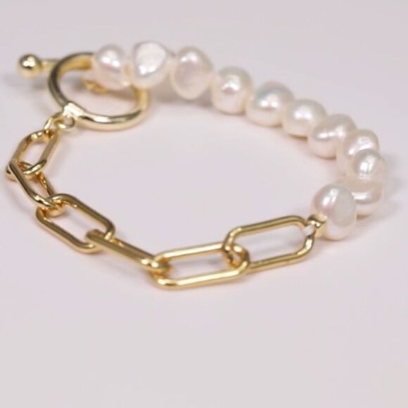 NEW Pearl Bracelet Baroque Culture Link Chain Bracelet - Picture 9 of 11